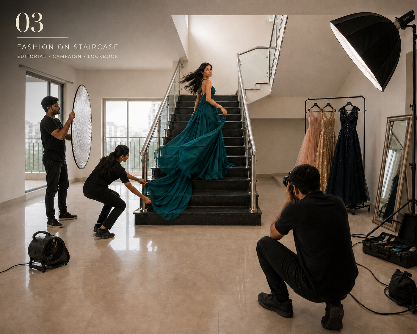Fashion shoot on the staircase at F5.One Studio